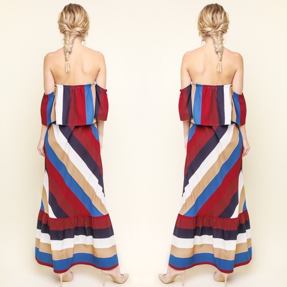 STORE CLOSING SALE!  Red White and Blue Off The Shoulder Maxi Dress - Picture 2 of 3